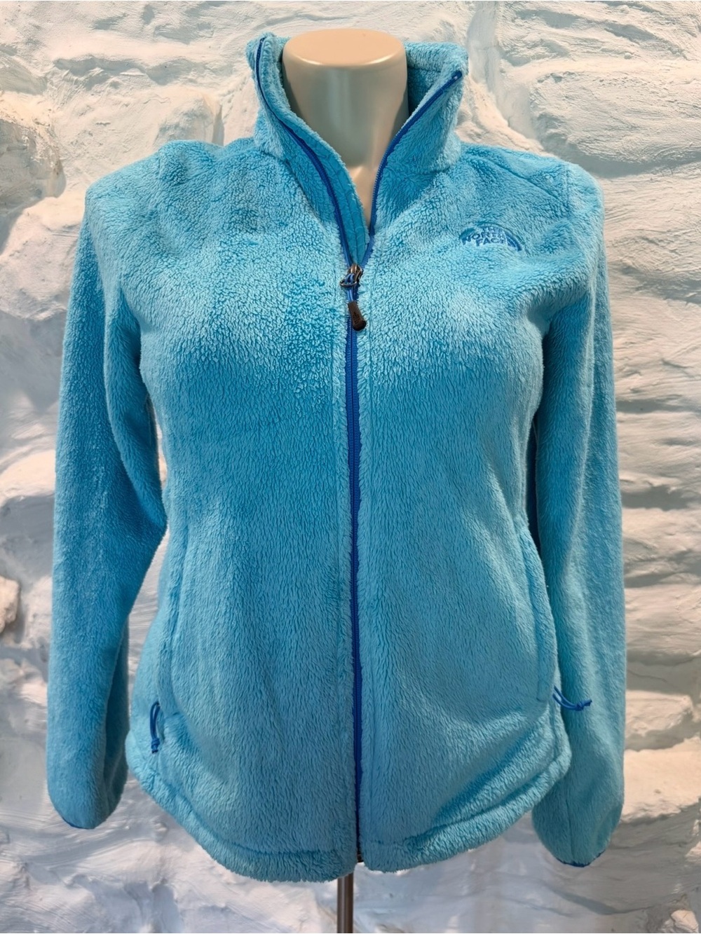 Women’s The North Face Gorgeous Blue Zip Up Fleece Soft Jacket Size Large
